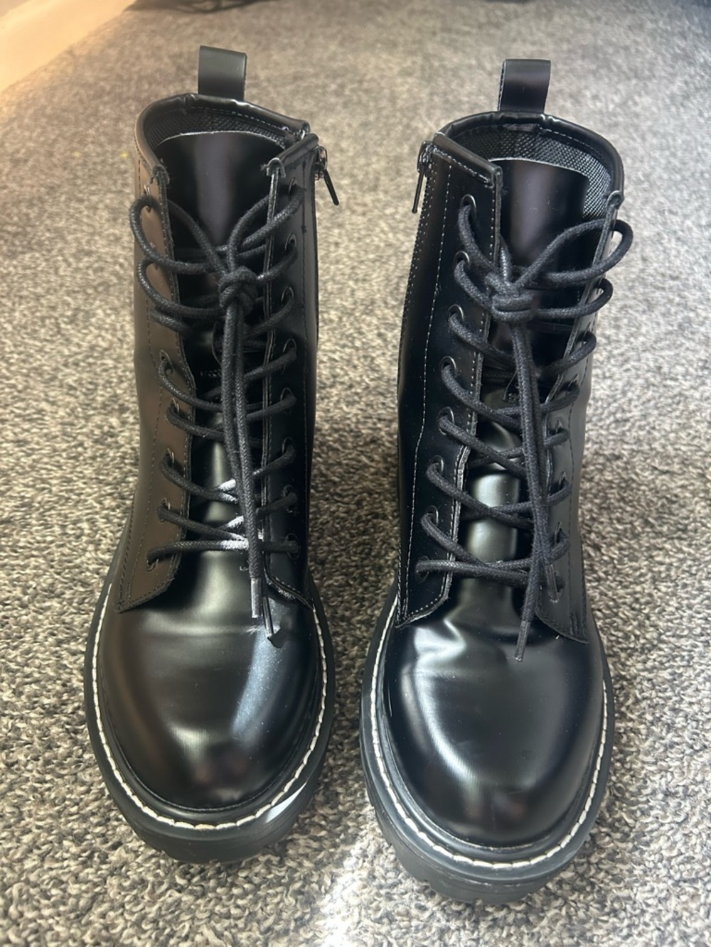Black Lace-Up Combat Boots for Women Size 8